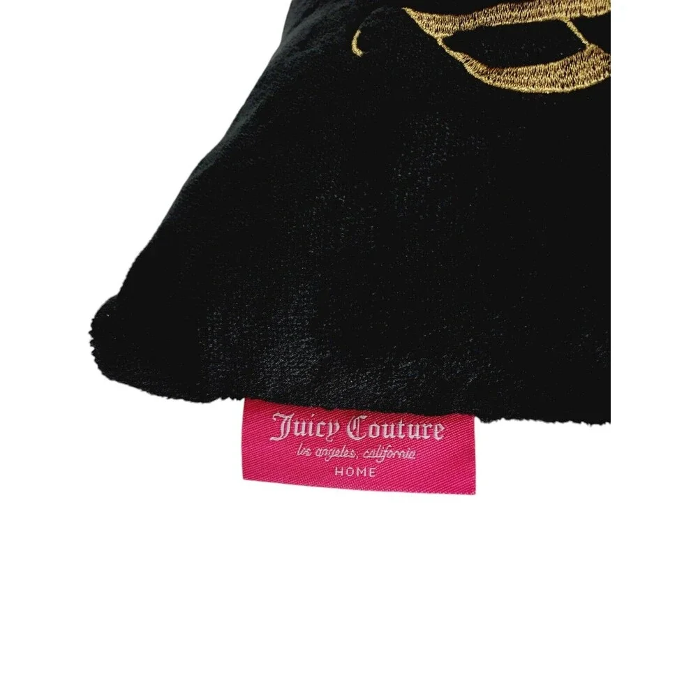 VTG Y2K Juicy Couture Black Velour Velvet Metallic Gold Embroidered Toss Pillow